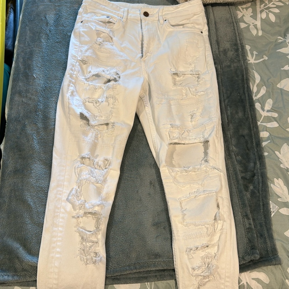 White ripped high waisted skinny jeans